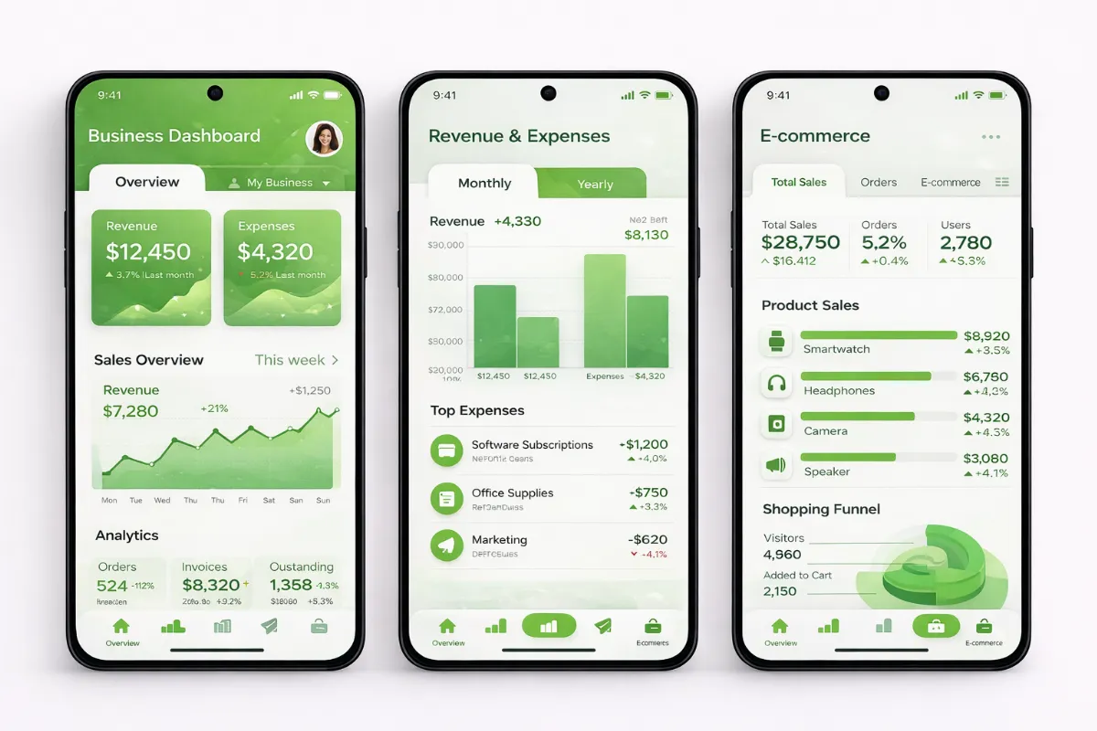 Dashboard aplikasi Android bisnis yang responsif dan cepat