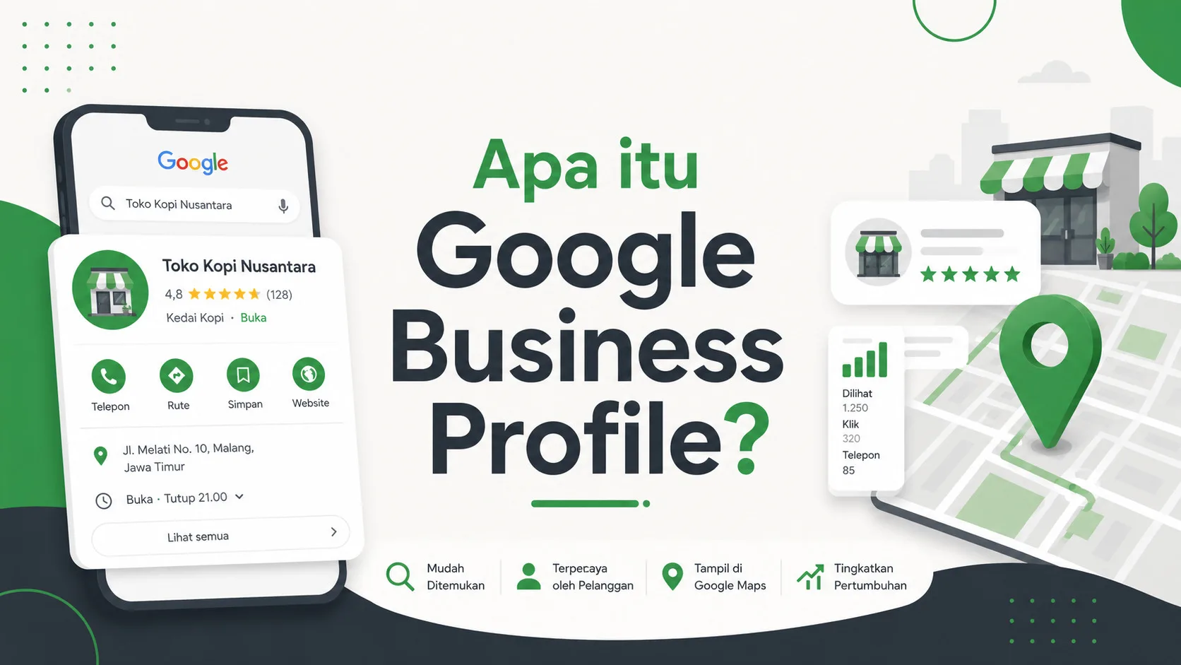Tampilan kartu Google Business Profile di Google Search & Maps