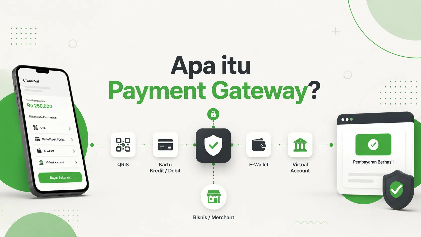 Diagram alur pembayaran: pembeli → payment gateway → bank → toko