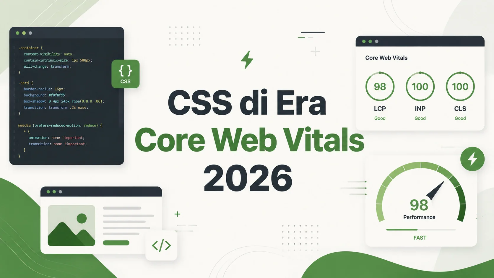 Visual metrik Core Web Vitals 2026 (LCP, INP, CLS)