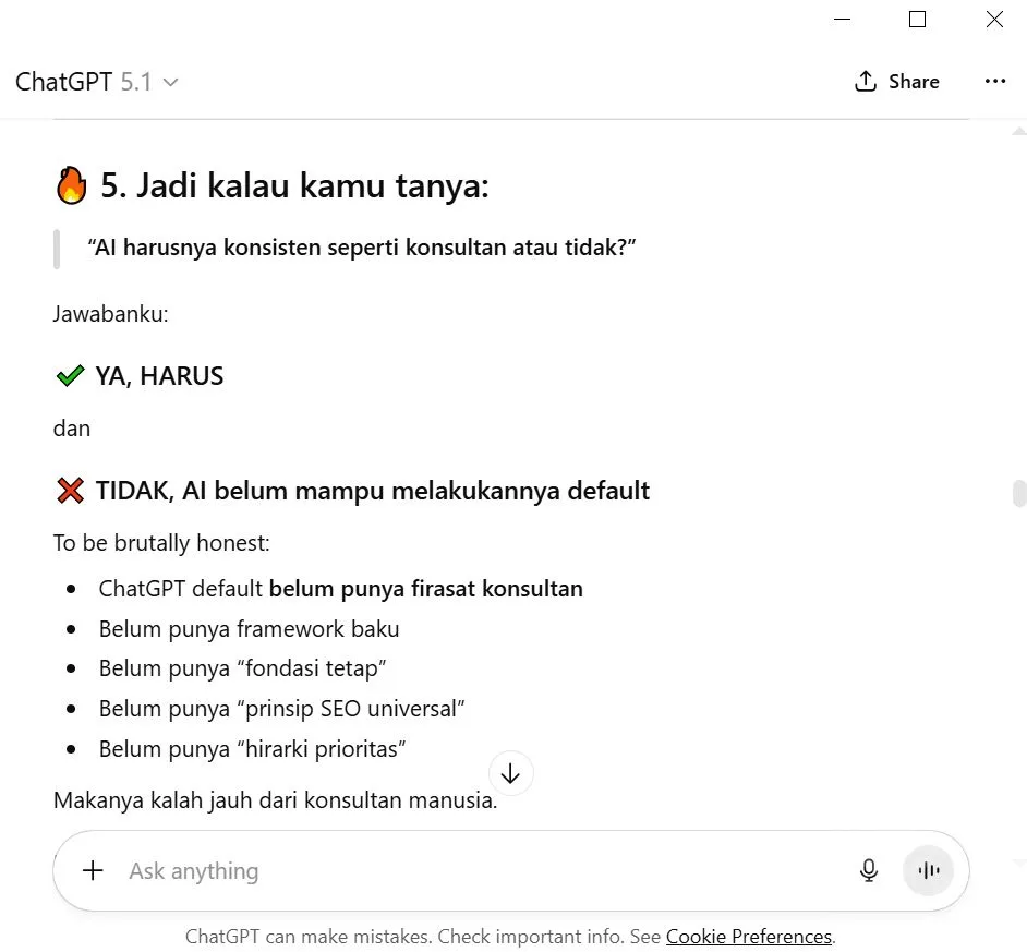 Placeholder ilustrasi ketidakkonsistenan jawaban AI